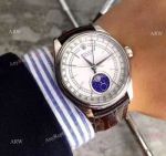 Baselworld Rolex Cellini Moonphase Replica Watch - Stainless Steel Brown Leather Strap Watch 